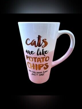 Cats Are Like Potato Chips Pink & White Ceramic Cat Lover Latte Mug